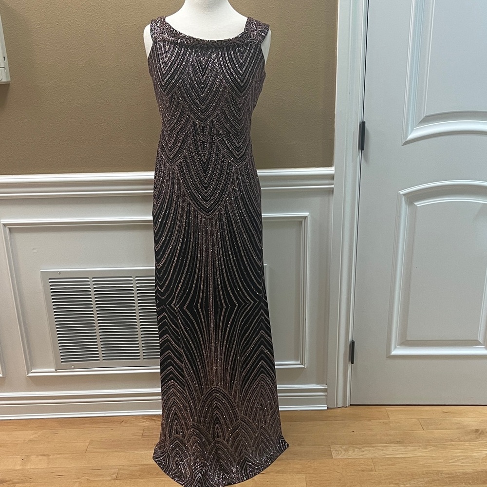 Black and Rose Gold Maxi Evening Dress